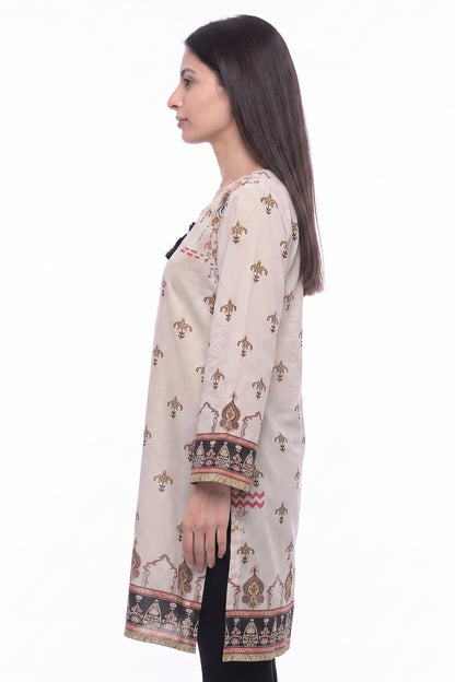 Heritage Motif Lawn Printed Short Kurti with Tassel Detail