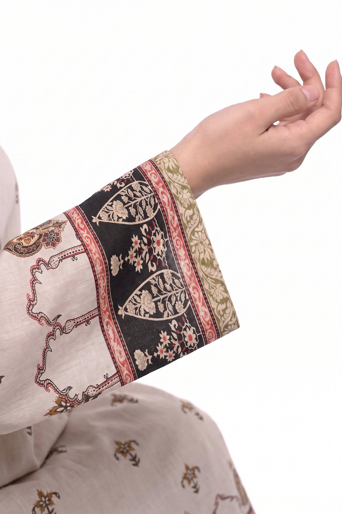 Heritage Motif Lawn Printed Short Kurti with Tassel Detail