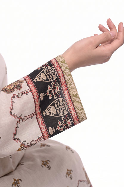 Heritage Motif Lawn Printed Short Kurti with Tassel Detail