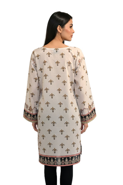Heritage Motif Lawn Printed Short Kurti with Tassel Detail