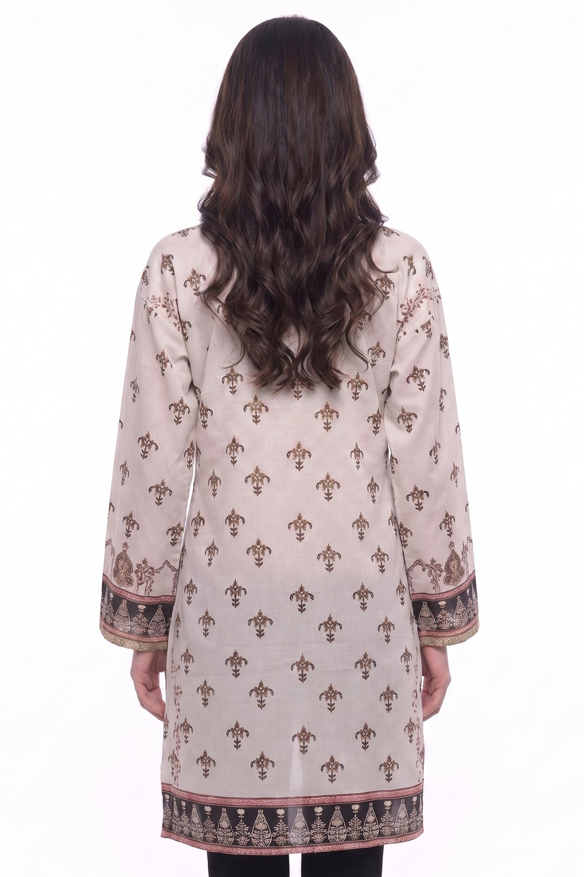 Heritage Motif Lawn Printed Short Kurti with Tassel Detail