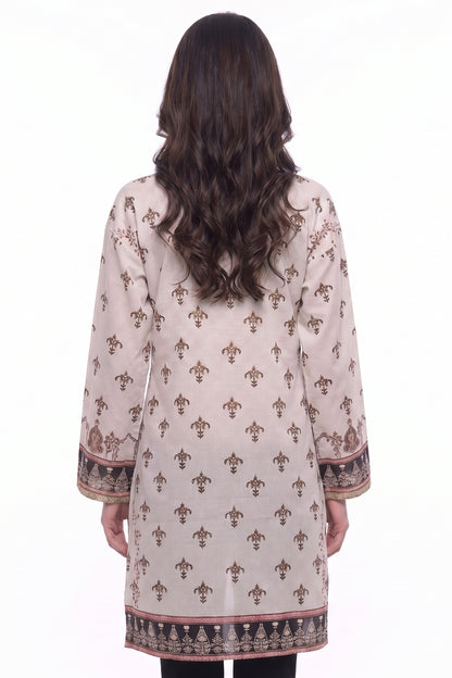 Heritage Motif Lawn Printed Short Kurti with Tassel Detail