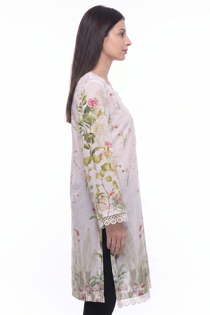 Garden Bloom Lawn Printed Short Kurti with Lace Border