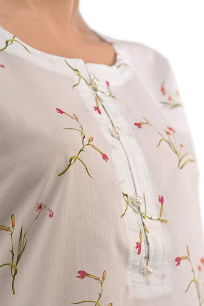 Garden Bloom Lawn Printed Short Kurti with Lace Border