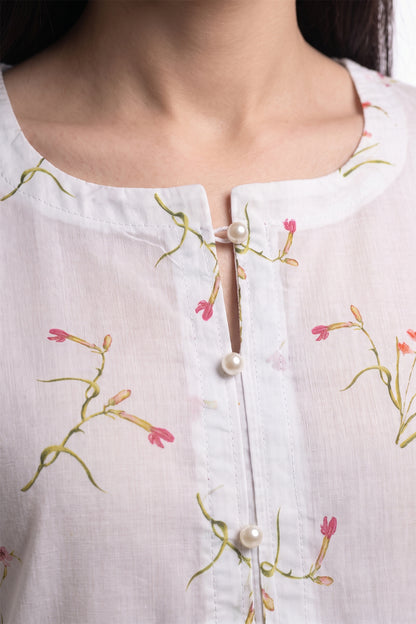 Garden Bloom Lawn Printed Short Kurti with Lace Border