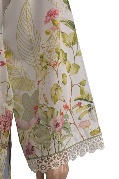 Garden Bloom Lawn Printed Short Kurti with Lace Border