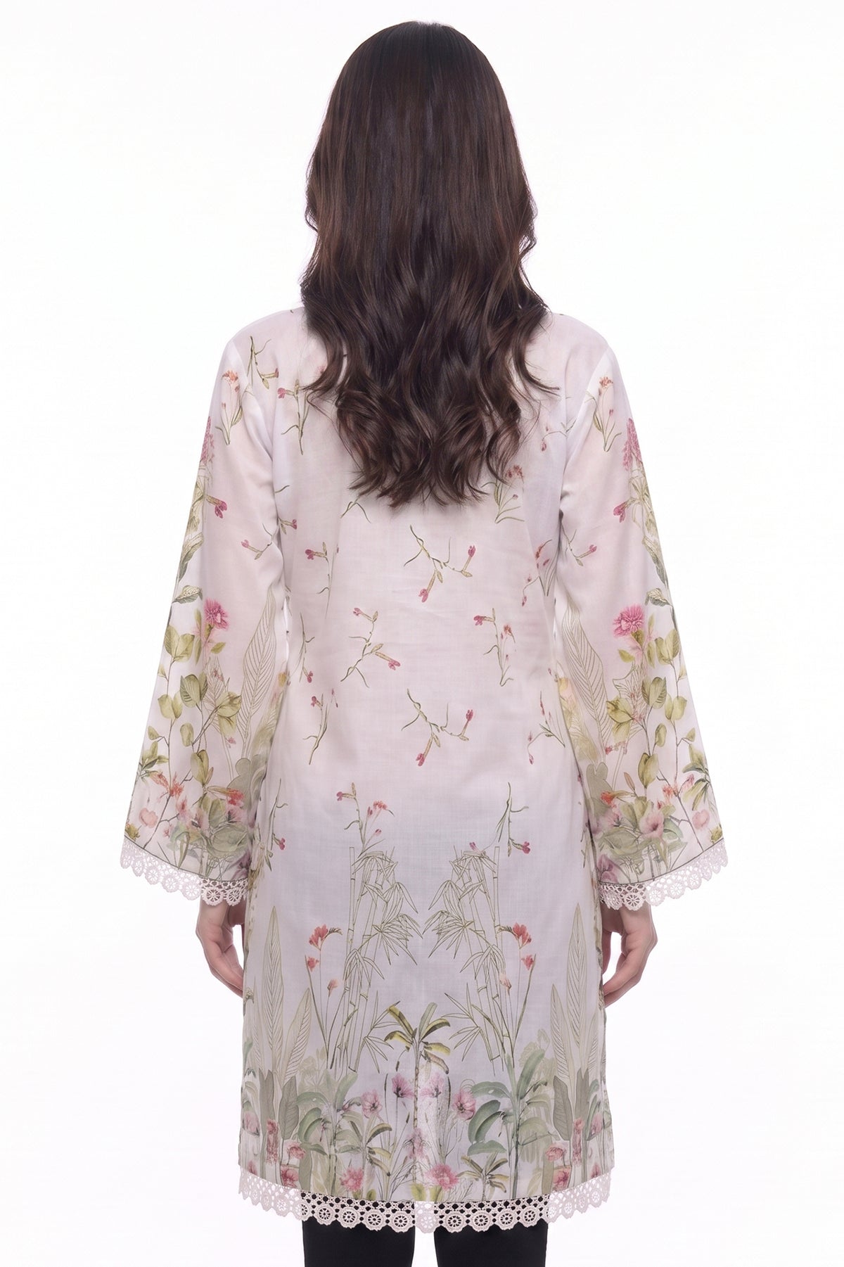 Garden Bloom Lawn Printed Short Kurti with Lace Border