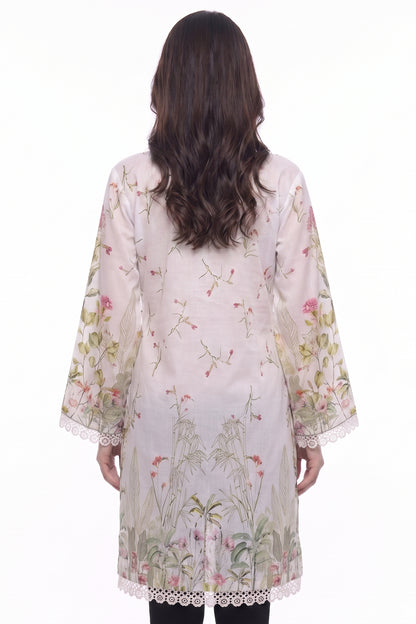 Garden Bloom Lawn Printed Short Kurti with Lace Border