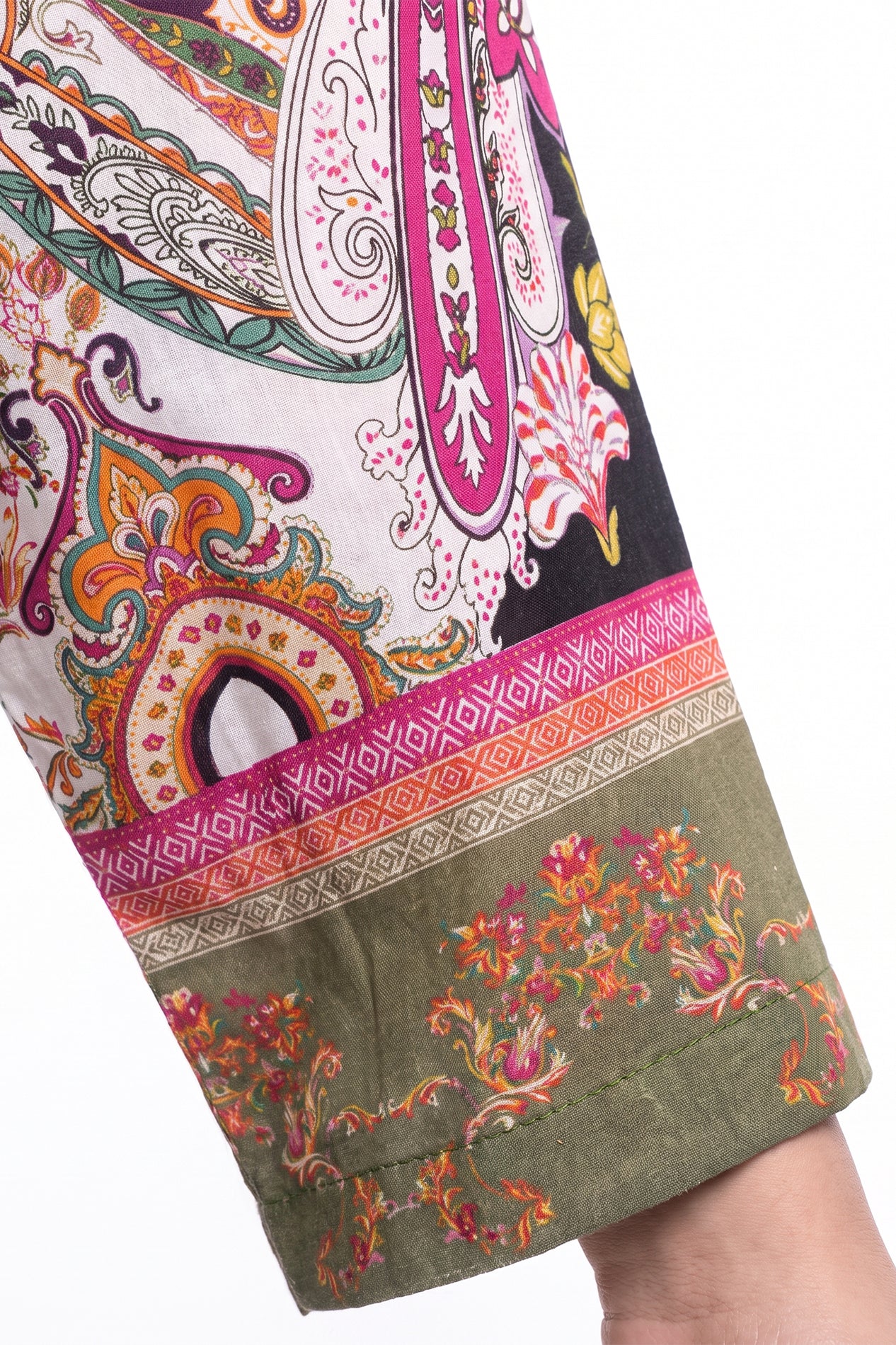 Olive Green Paisley Lawn Printed Short Kurti
