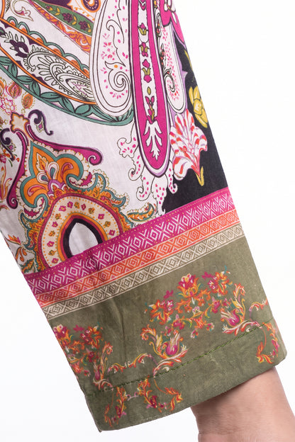 Olive Green Paisley Lawn Printed Short Kurti