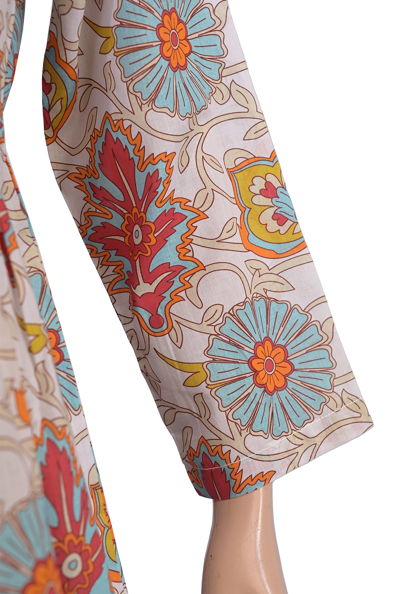 Cream Kalamkari Floral Lawn Printed A-Line Short Kurti