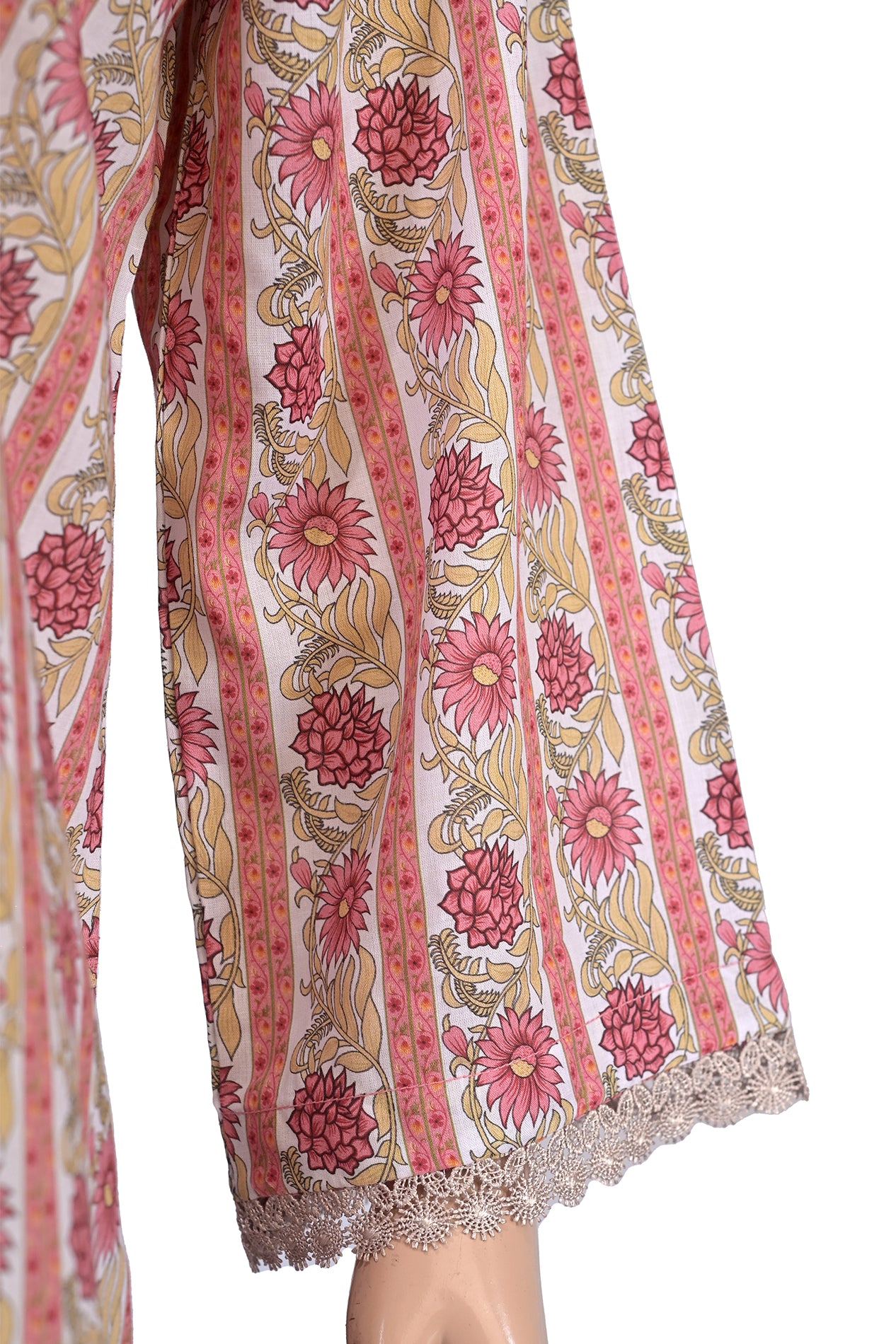 Ivory Floral Stripe Lawn Printed Short Kurti with Sequin Placket