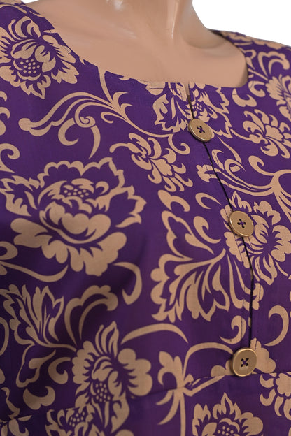 Royal Purple & Gold Baroque Floral Lawn Printed Short Kurti