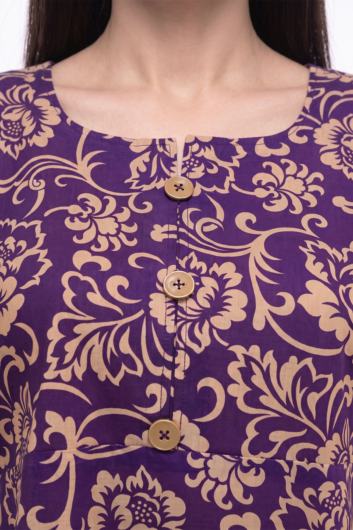Royal Purple & Gold Baroque Floral Lawn Printed Short Kurti