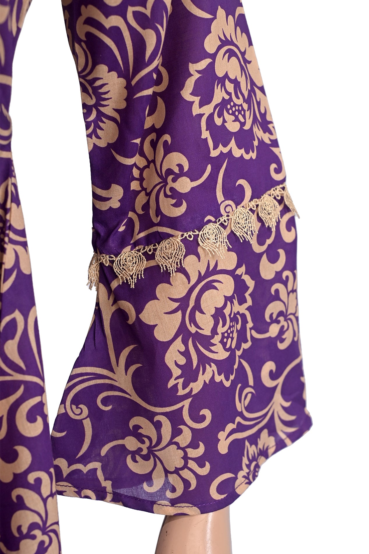 Royal Purple & Gold Baroque Floral Lawn Printed Short Kurti