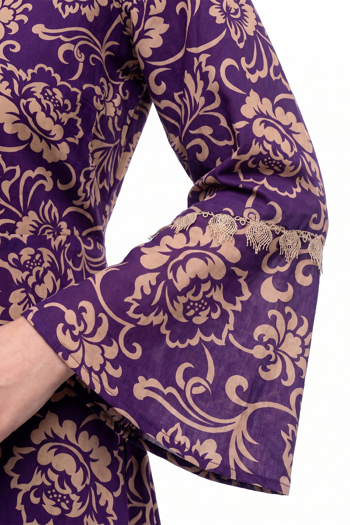 Royal Purple & Gold Baroque Floral Lawn Printed Short Kurti