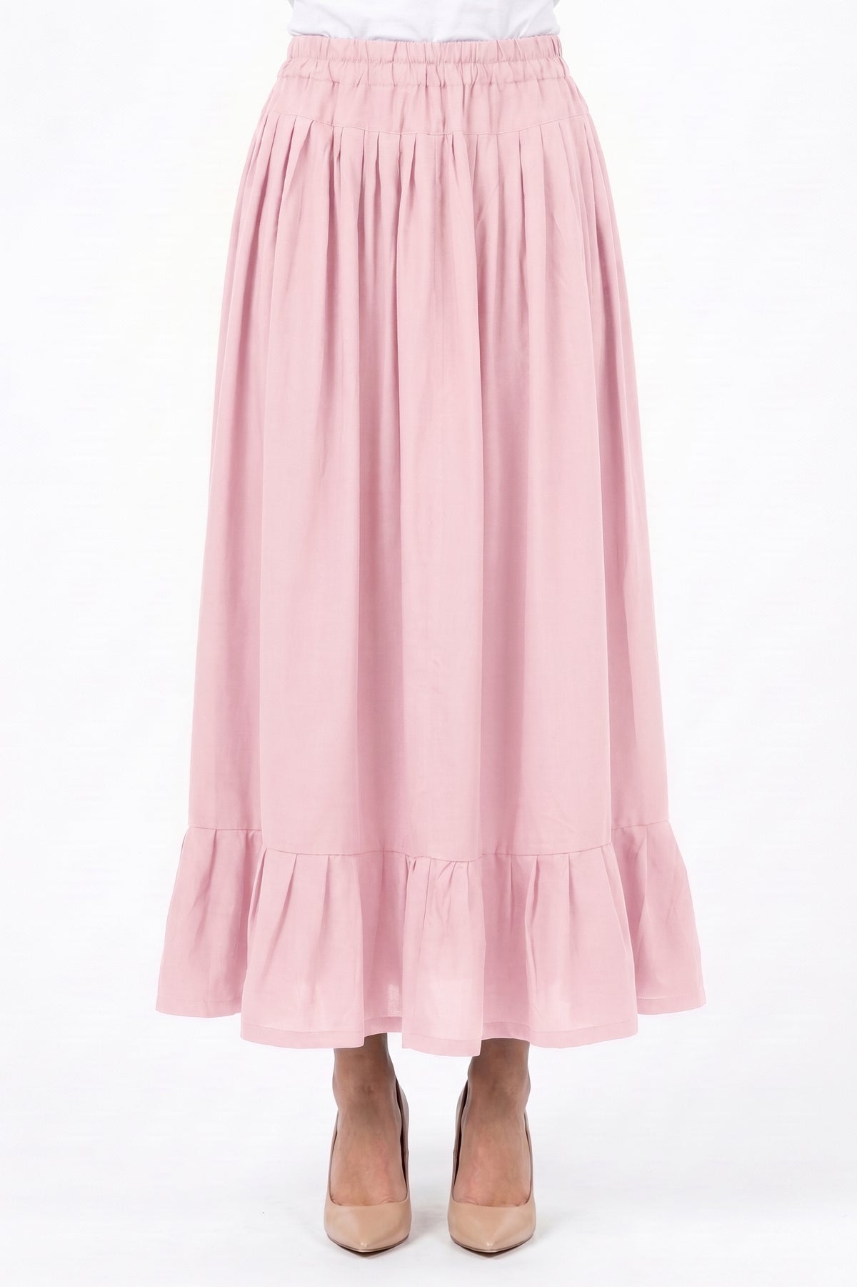 High-Waisted Ruffled Hem Linen Skirt