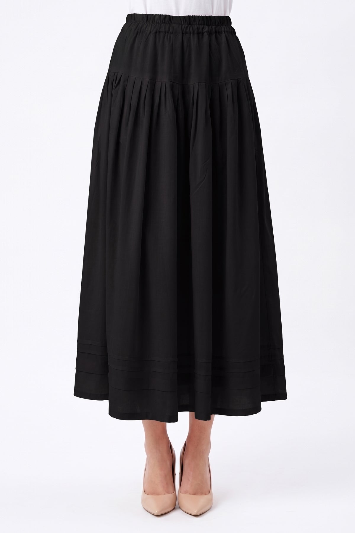 High-Waisted Pintuck Hem Linen Skirt with Pockets