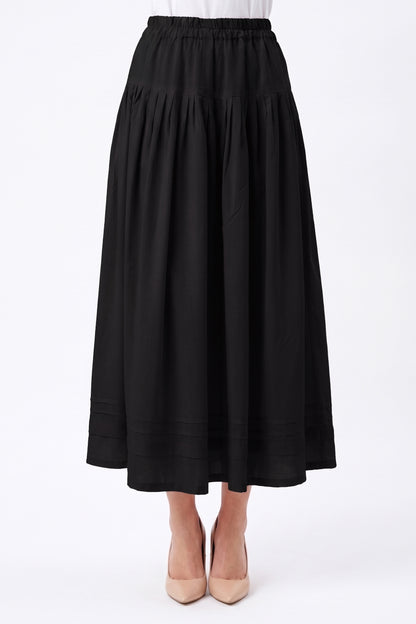 High-Waisted Pintuck Hem Linen Skirt with Pockets