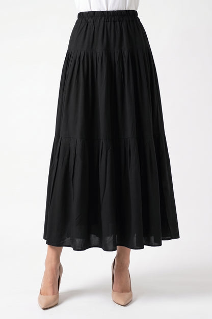 High-Waisted Pleated Tiered Linen Skirt with Pockets