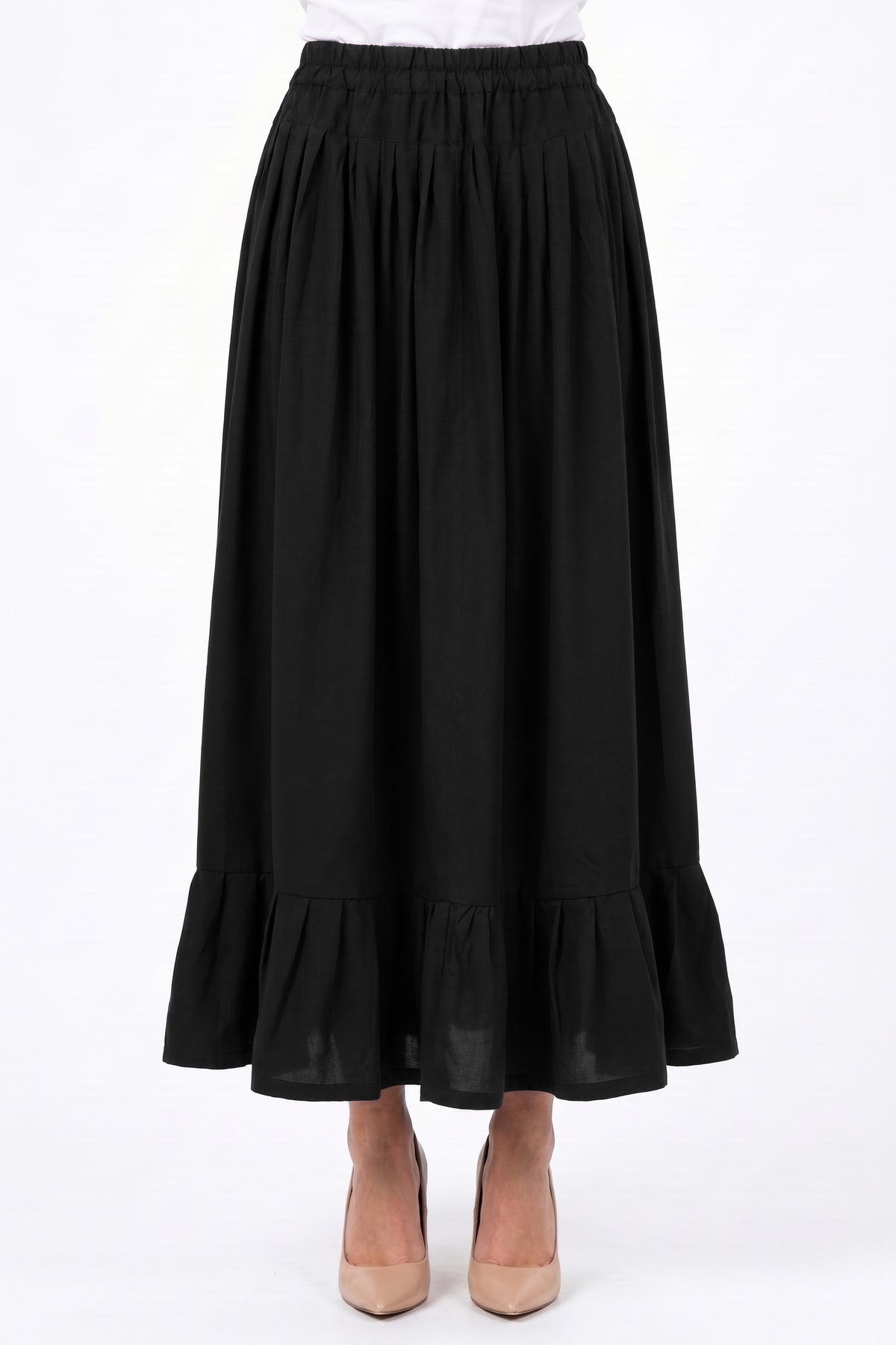 High-Waisted Ruffled Hem Linen Skirt