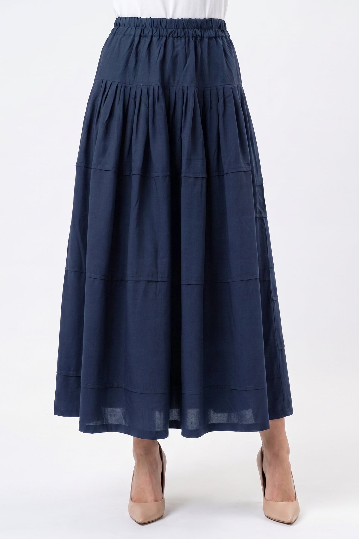 High-Waisted Tiered Linen Skirt with Pockets