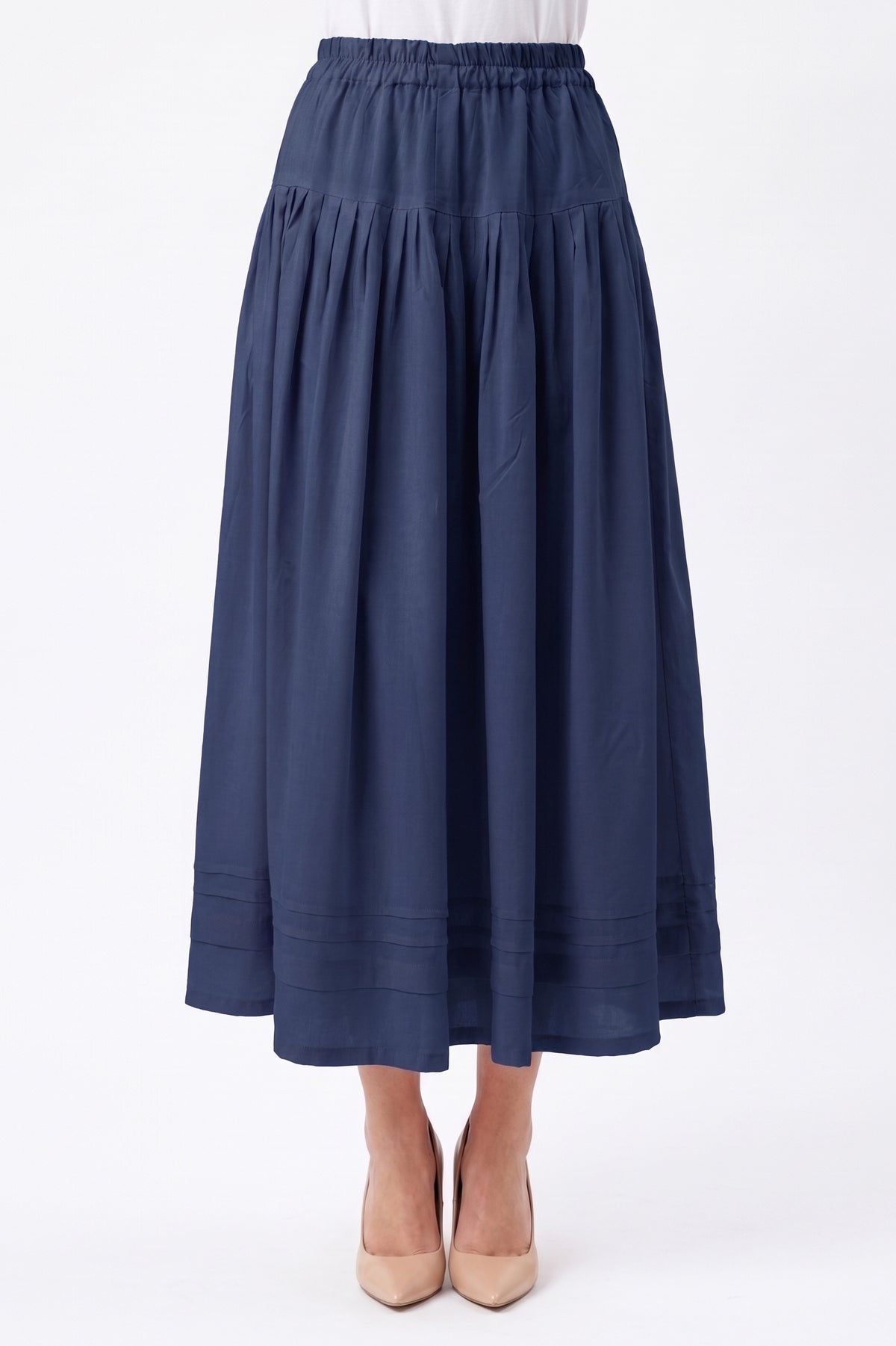 High-Waisted Pintuck Hem Linen Skirt with Pockets