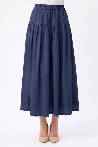 High-Waisted Pintuck Hem Linen Skirt with Pockets