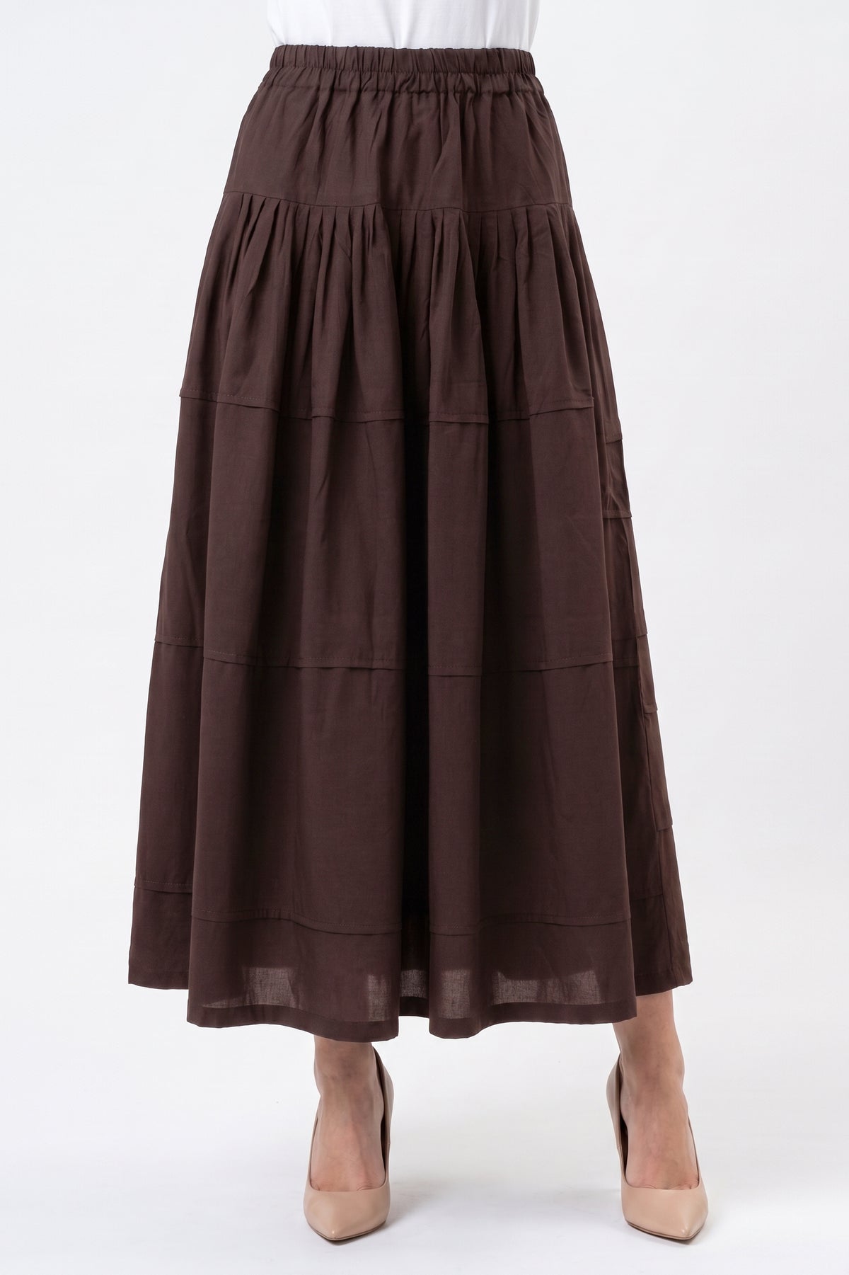High-Waisted Tiered Linen Skirt with Pockets