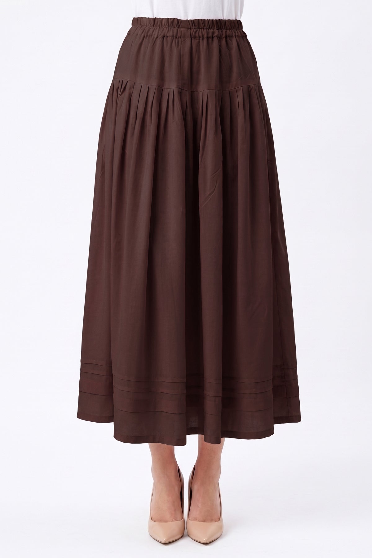 High-Waisted Pintuck Hem Linen Skirt with Pockets