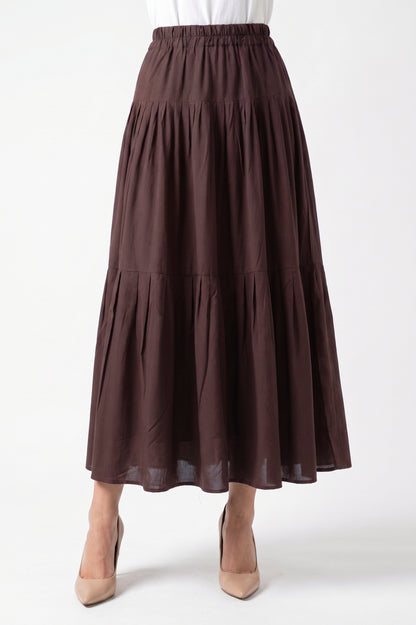 High-Waisted Pleated Tiered Linen Skirt with Pockets