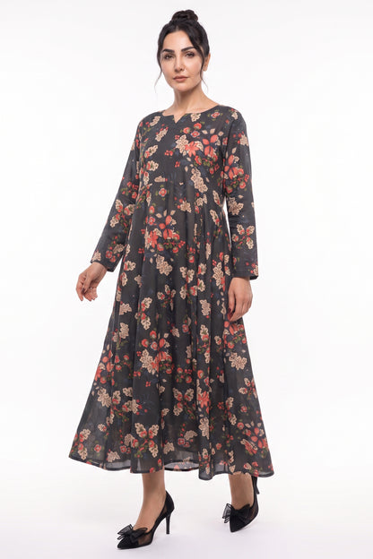 Charcoal Floral Cotton Maxi Dress