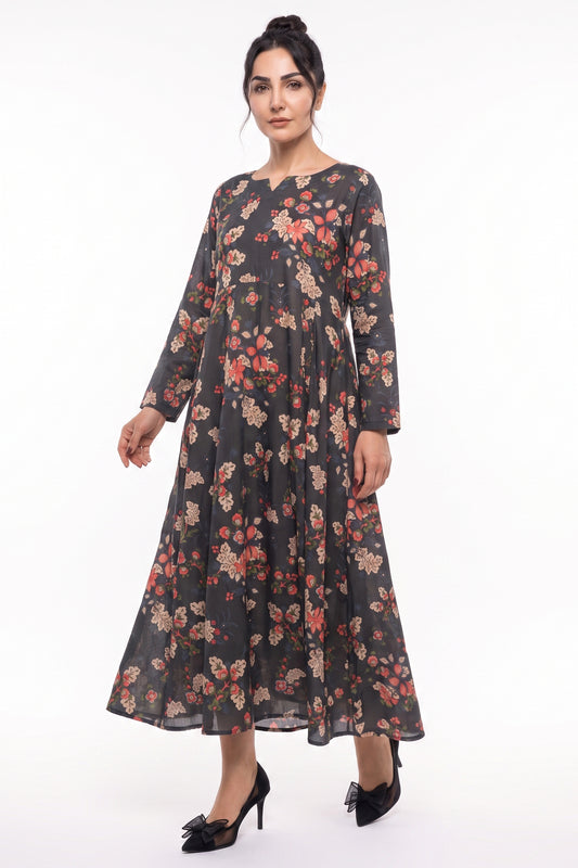 Charcoal Floral Cotton Maxi Dress