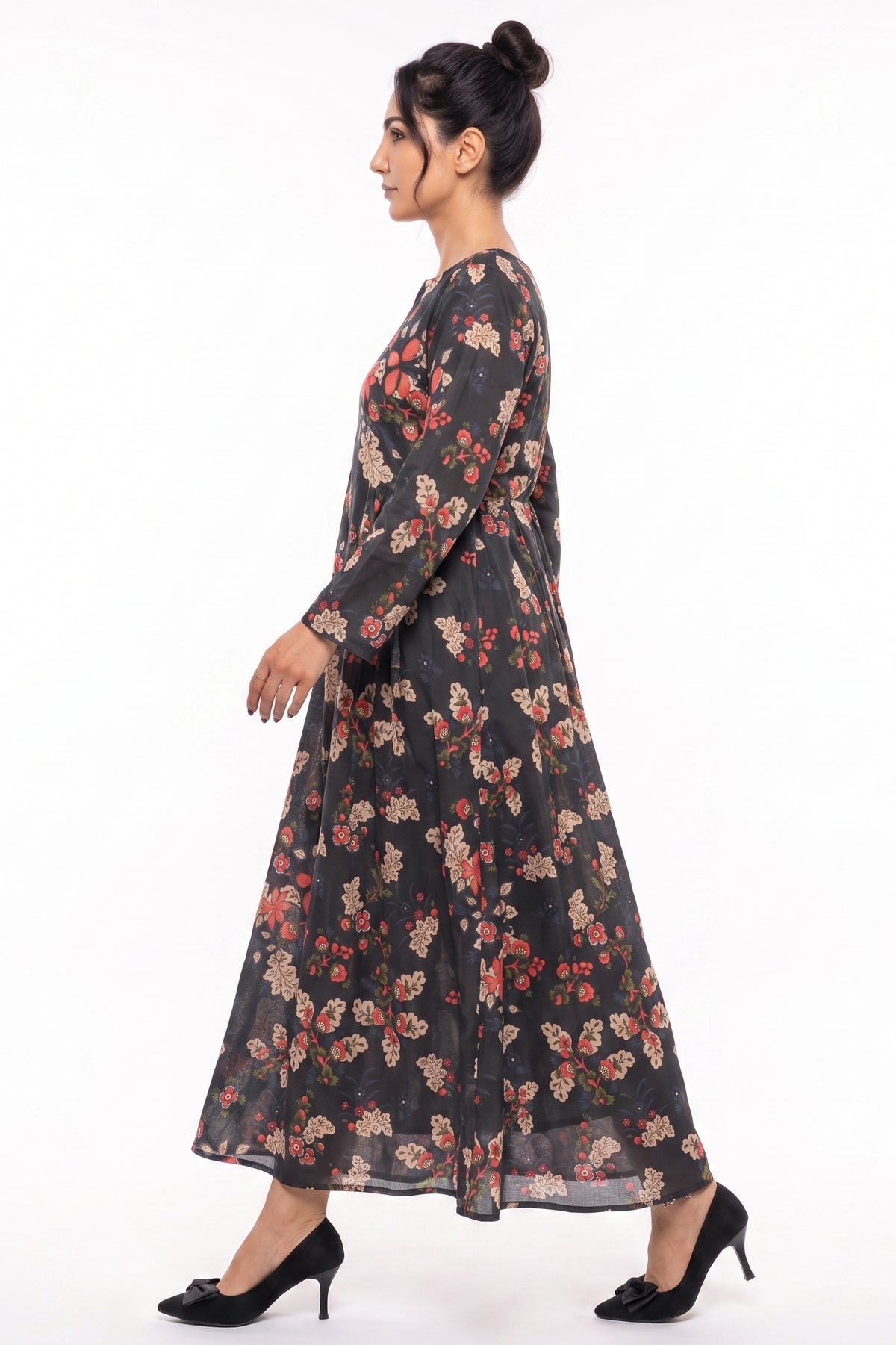 Charcoal Floral Cotton Maxi Dress