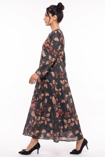 Charcoal Floral Cotton Maxi Dress