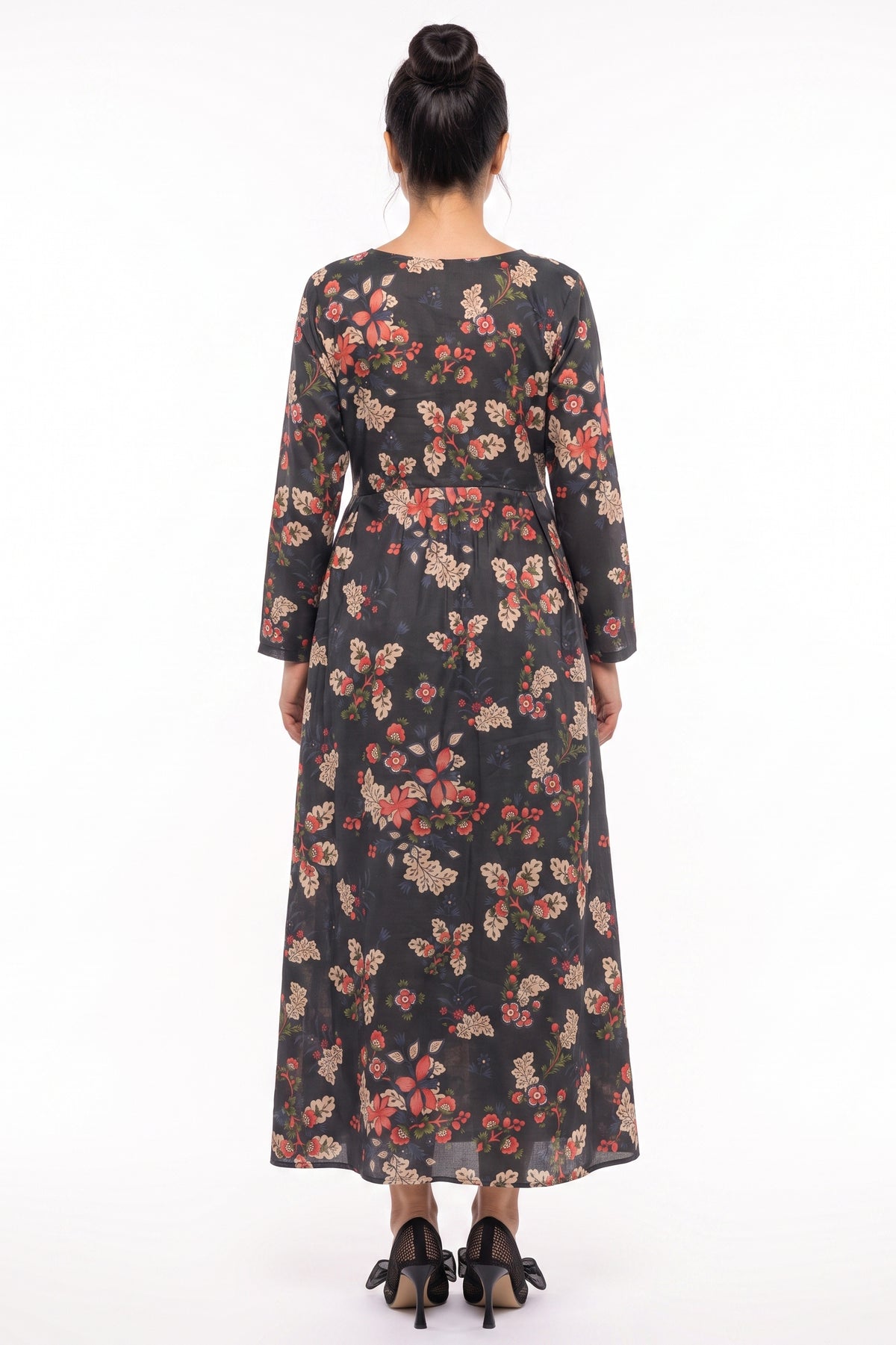 Charcoal Floral Cotton Maxi Dress