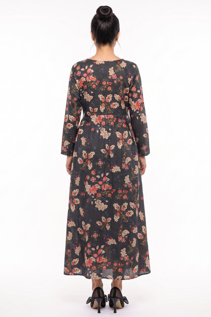 Charcoal Floral Cotton Maxi Dress