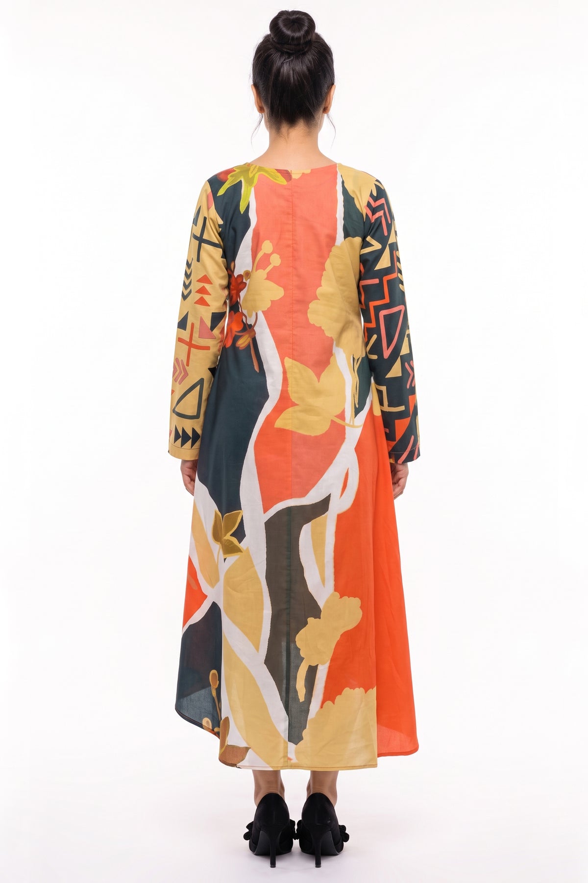 Coral Abstract Floral Cotton Maxi Dress