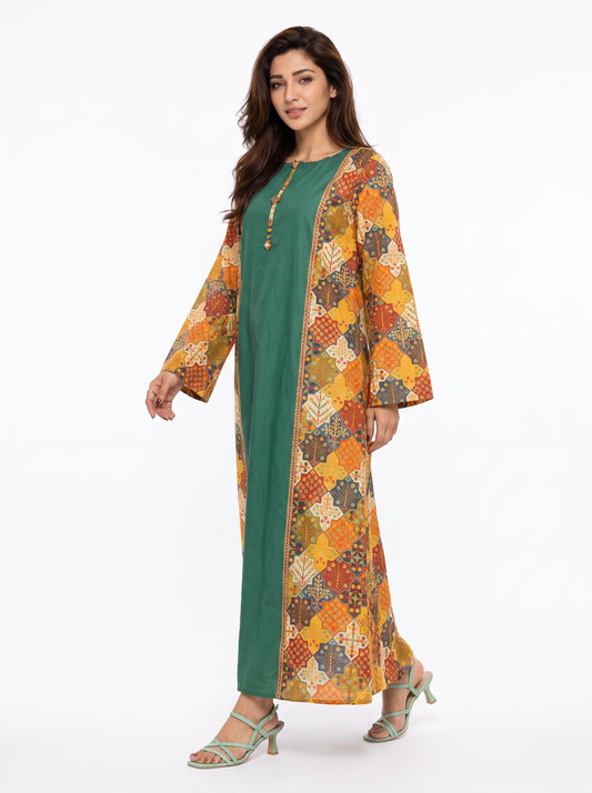 Emerald Green Layered Cotton Maxi Dress
