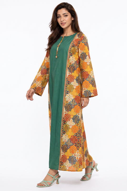 Emerald Green Layered Cotton Maxi Dress