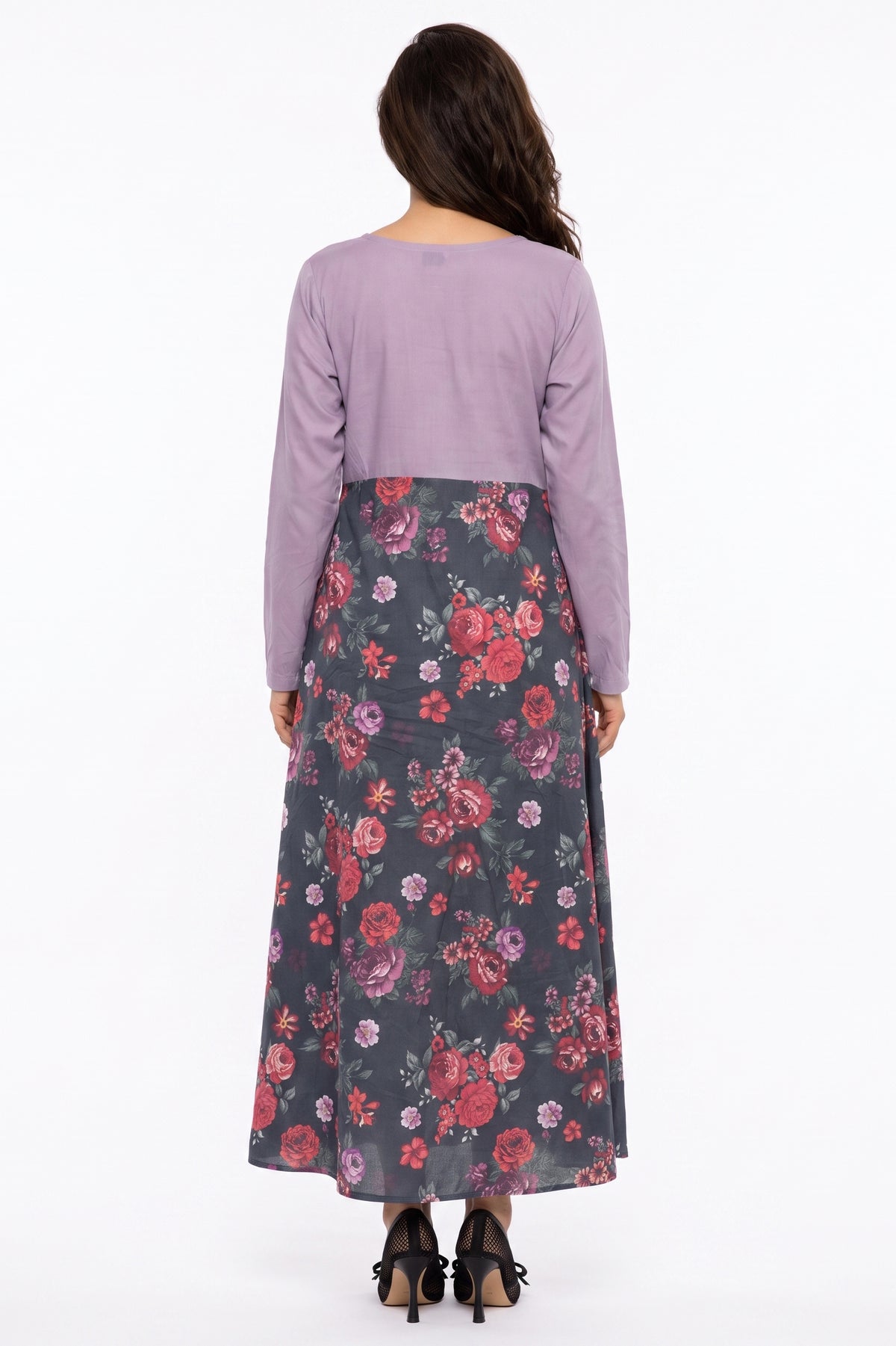 Lavender & Charcoal Floral Cotton Maxi Dress