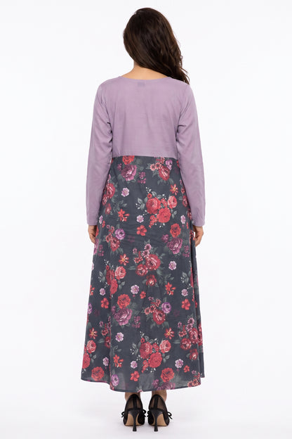 Lavender & Charcoal Floral Cotton Maxi Dress