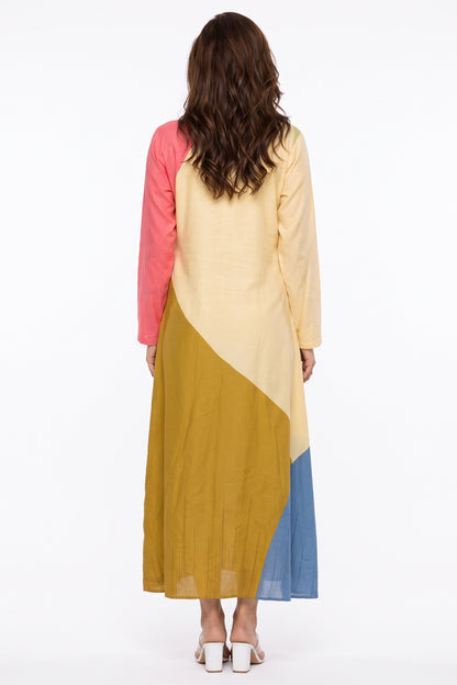 Buttercream Yellow Color-Block Floral Cotton Maxi Dress