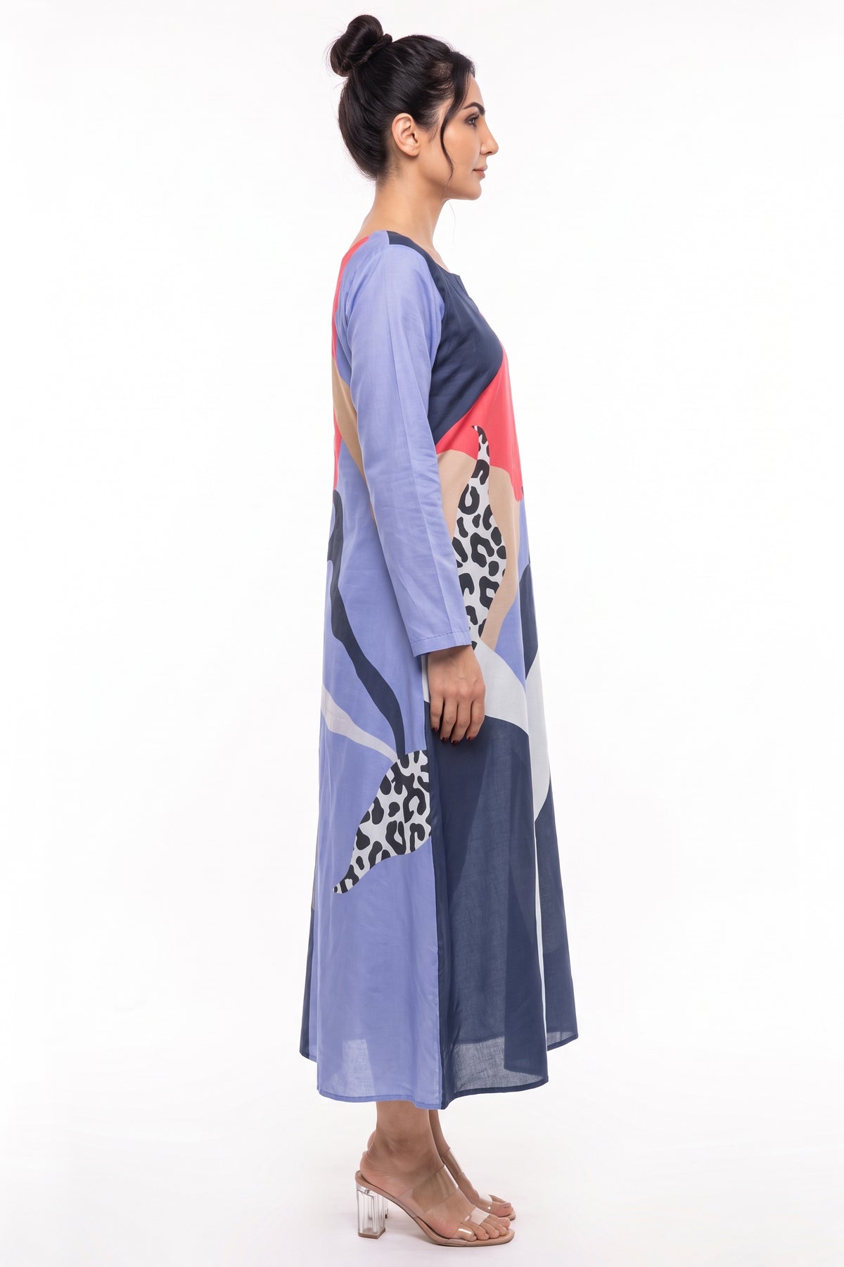 Navy & Lavender Abstract Print Cotton Maxi Dress