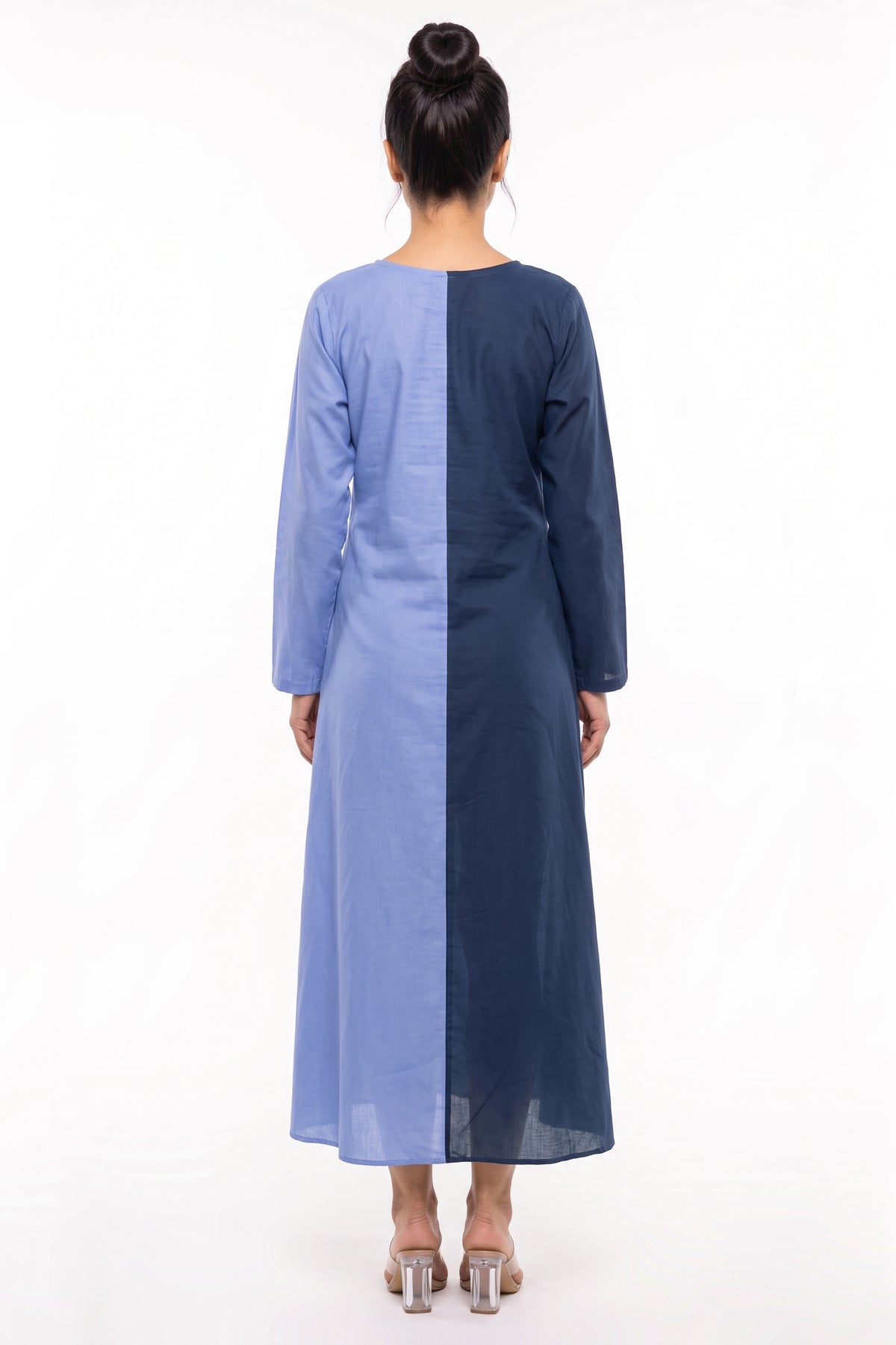 Navy & Lavender Abstract Print Cotton Maxi Dress