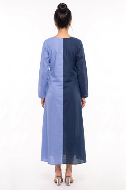 Navy & Lavender Abstract Print Cotton Maxi Dress