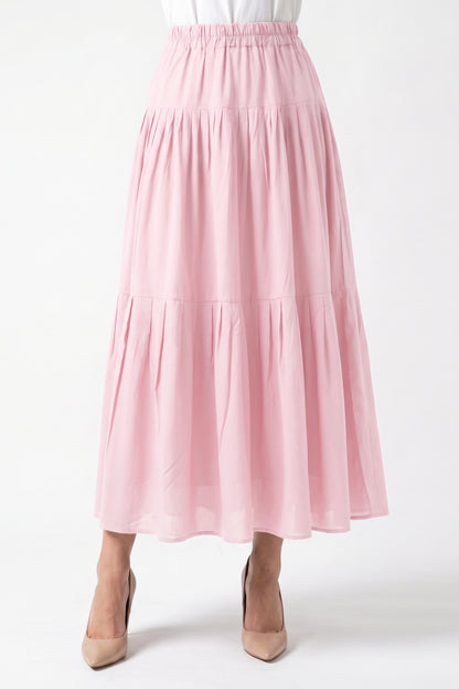 High-Waisted Pleated Tiered Linen Skirt with Pockets