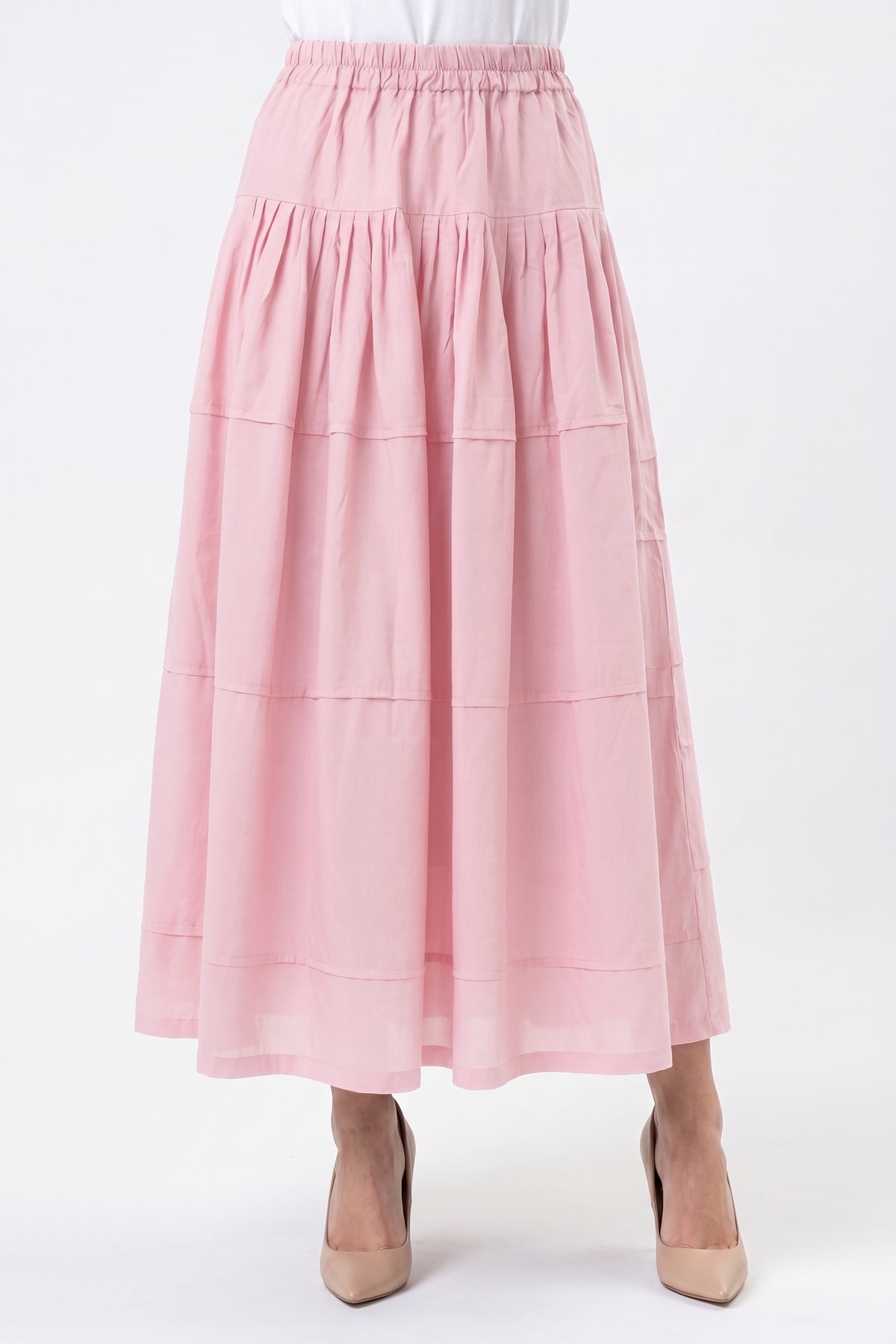 High-Waisted Tiered Linen Skirt with Pockets