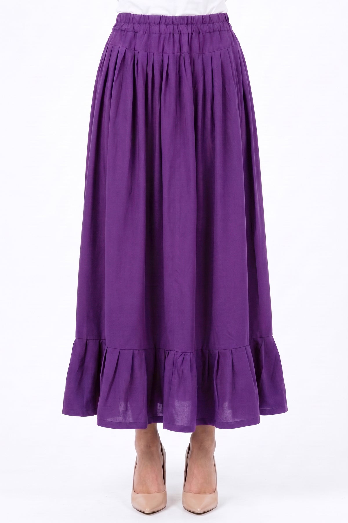 High-Waisted Ruffled Hem Linen Skirt