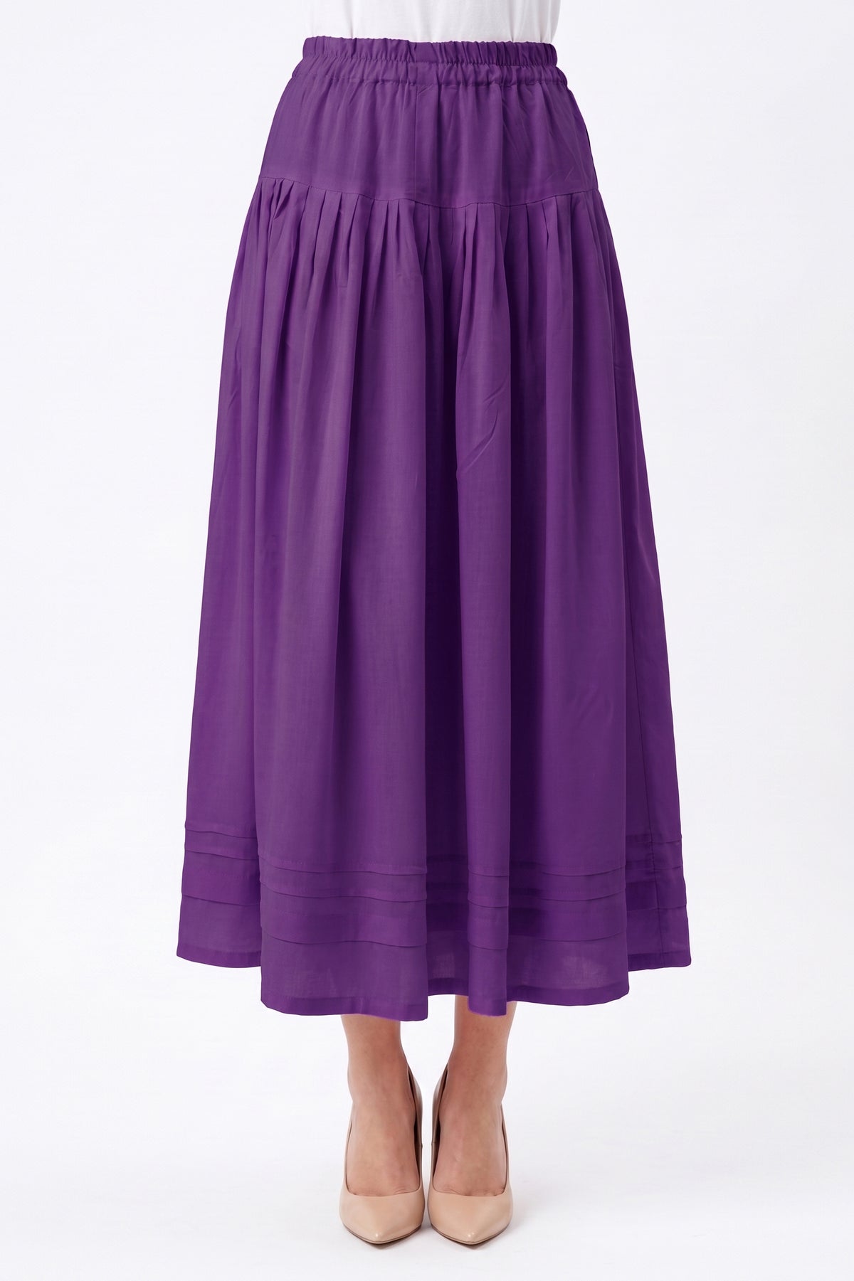 High-Waisted Pintuck Hem Linen Skirt with Pockets
